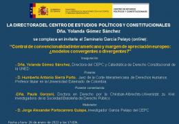 Portada seminario García Pelayo (online): “Control de convencionalidad interamericano y margen de apreciación europeo: ¿modelos convergentes o divergentes?”