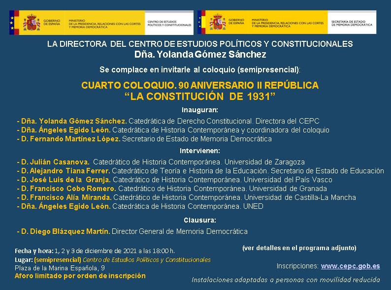 Cuarto coloquio 90 aniversario II República La Constitución de 1931