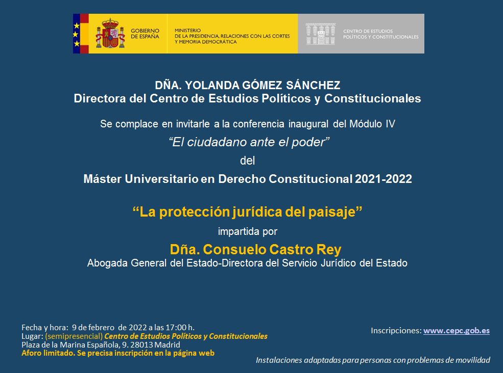 Invitación Conferencia inaugural del Módulo IV “El ciudadano ante el poder” del Máster Universitario en Derecho Constitucional 2021-2022