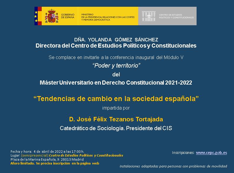 Conferencia inaugural del Módulo V del Máster Universitario en Derecho Constitucional 2021-2022 