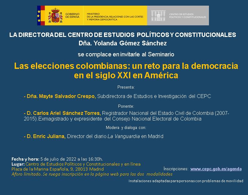 Seminario sobre las elecciones colombianas: un reto para la democracia en el siglo XXI en América