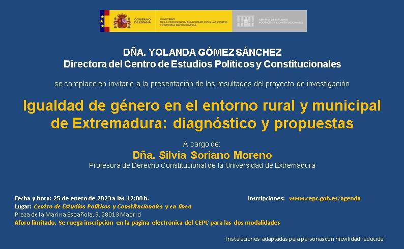 Presentación de la Igualdad de género en el entorno rural y municipal de Extremadura: diagnóstico y propuestas
