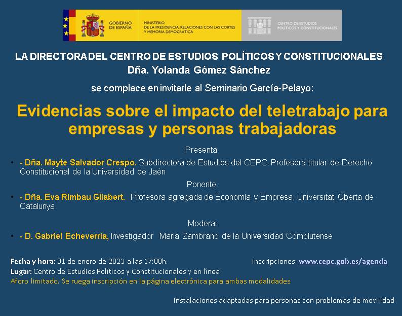 Seminario García-Pelayo: Evidencias sobre el impacto del teletrabajo para empresas y personas trabajadoras