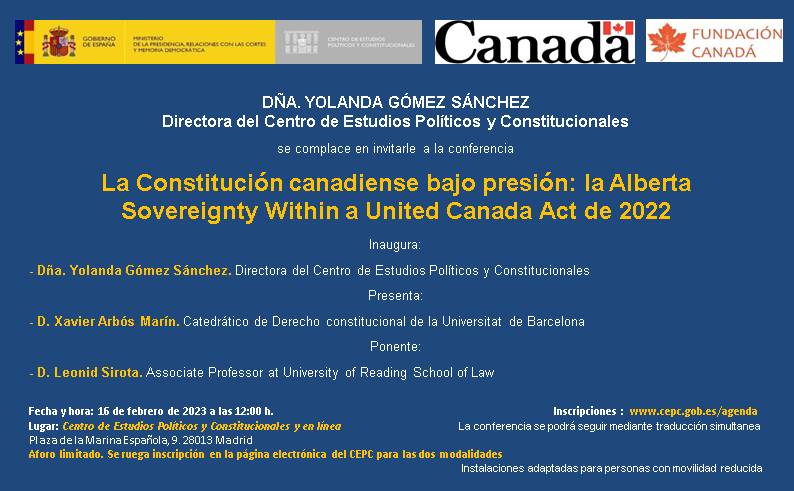 Conferencia de La Constitución canadiense bajo presión. La Alberta sovereignty within a United Canada Act de 2022