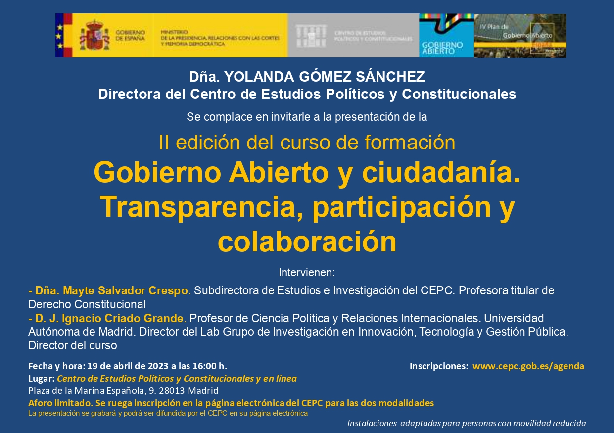  Presentación de la II edición del curso de formación "Gobierno Abierto y ciudadanía. Transparencia, participación y colaboraciónlibro" 