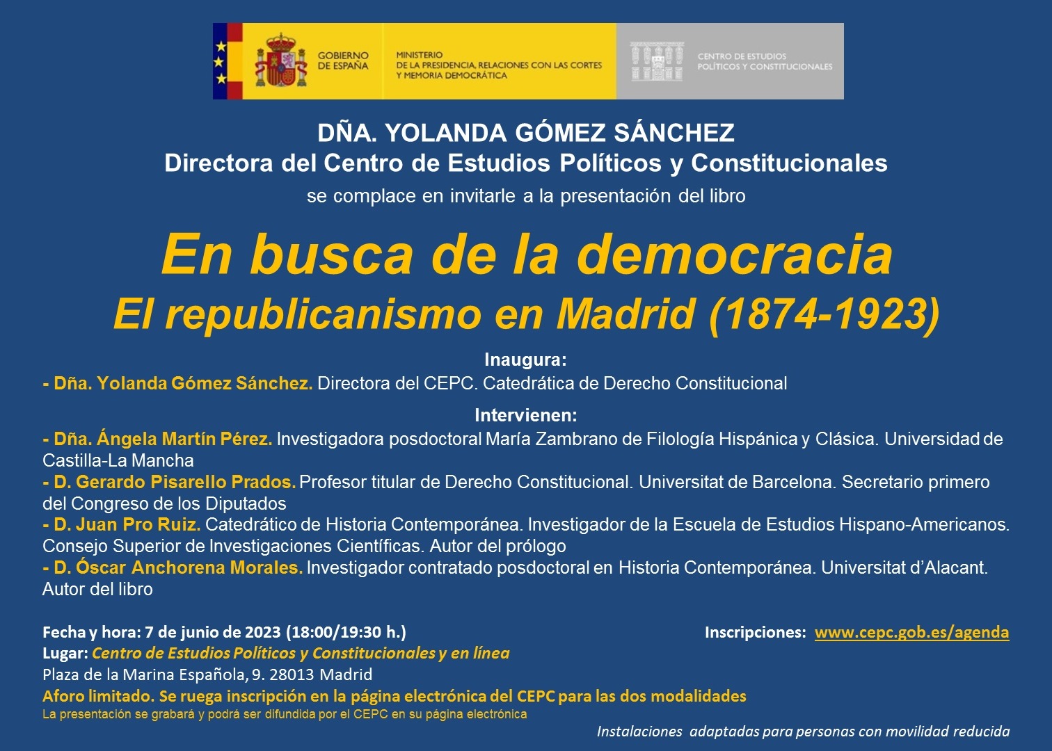 Presentación del libro "En busca de la democracia. El republicanismo en Madrid (1874-1923)" 