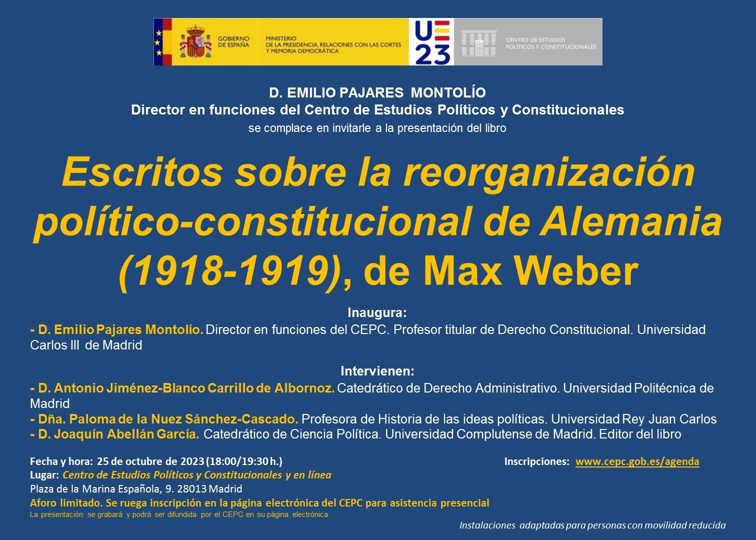 Presentación del libro "Escritos sobre la reorganización político-constitucional de Alemania (1918-1919)", de Max Weber
