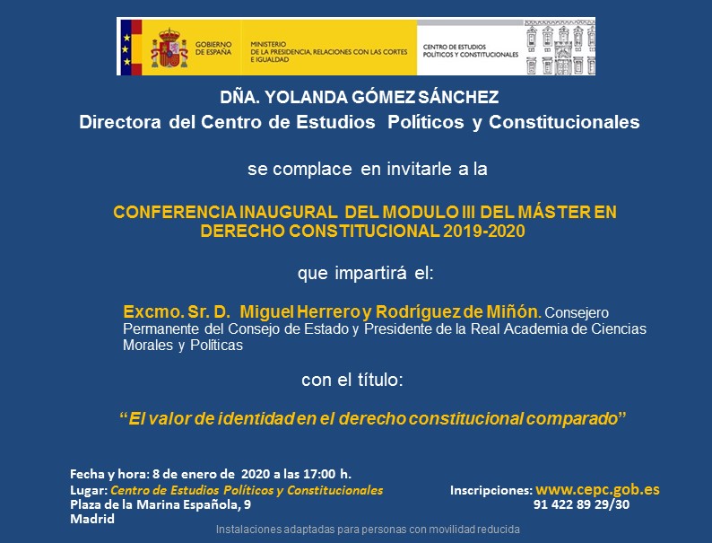 CONFERENCIA INAUGURAL DEL MODULO III DEL MÁSTER EN DERECHO CONSTITUCIONAL 2019-2020
