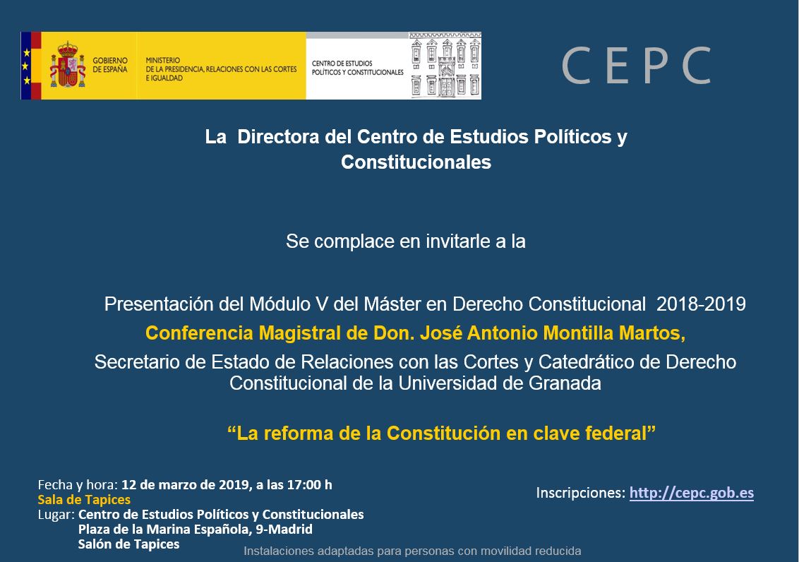 Conferencia Inaugural del Módulo V del Máster Universitario en Derecho Constitucional: La reforma de la Constitución en clave federal