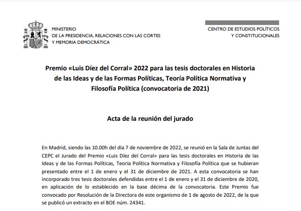 Resolución de concesión del Premio Luis Díez del Corral 2021