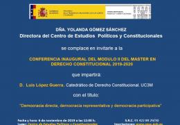 CONFERENCIA INAUGURAL DEL MODULO II DEL MASTER EN DERECHO CONSTITUCIONAL 2019-2020