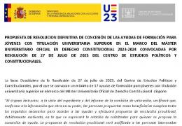 Propuesta de resolucion definitiva de concesión de las Ayudas del CEPC para cursar el máster universitario en derecho constitucional 2023-2024
